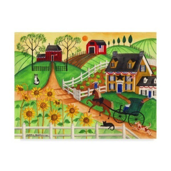 Cheryl Bartley 'Country Sunflower Quilt Farm' Canvas Art, 24x32, Trademark Fine Art, Mfr#: ALI41115-C2432GG